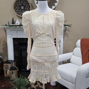 House of Harlow 1960 Cream Long Sleeve Lace Dress